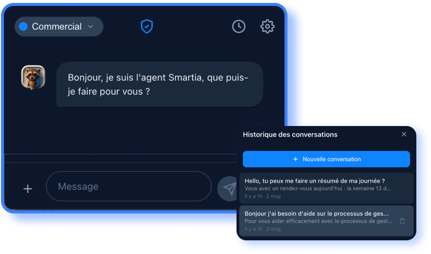 Aperçu de l’interface conversationnelle SIE, espace utilisateur